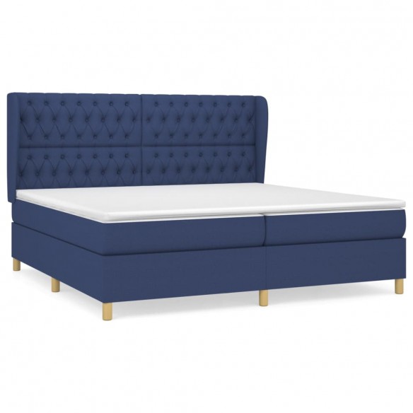 Cadre de lit avec matelas Bleu 200x200 cm Tissu