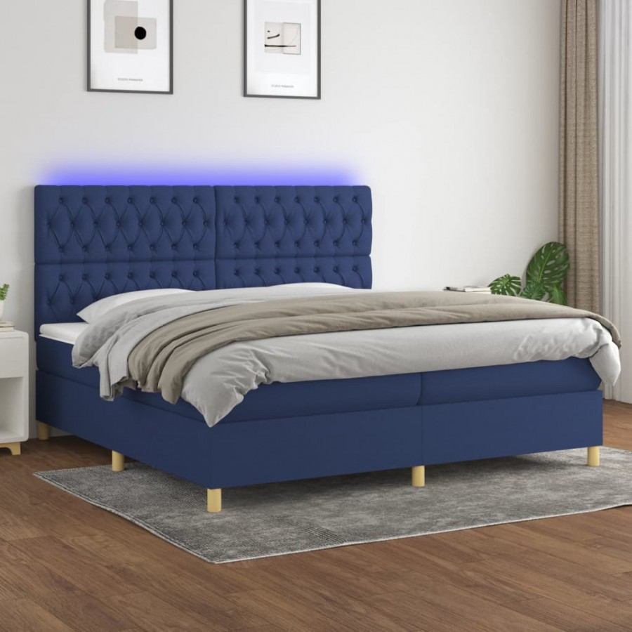 Cadre de lit et matelas et LED Bleu 200x200 cm Tissu