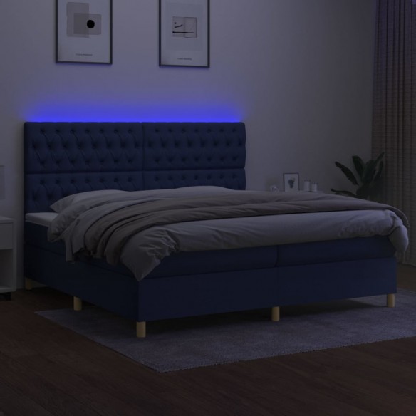 Cadre de lit et matelas et LED Bleu 200x200 cm Tissu