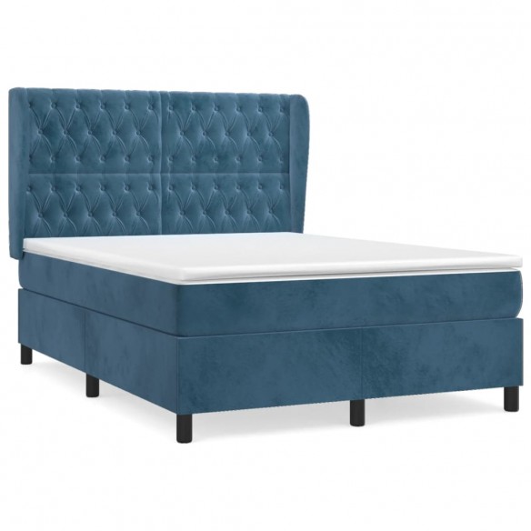 Cadre de lit et matelas Bleu foncé 140x190cm Velours