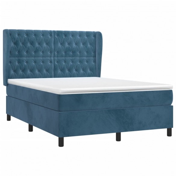 Cadre de lit et matelas Bleu foncé 140x190cm Velours