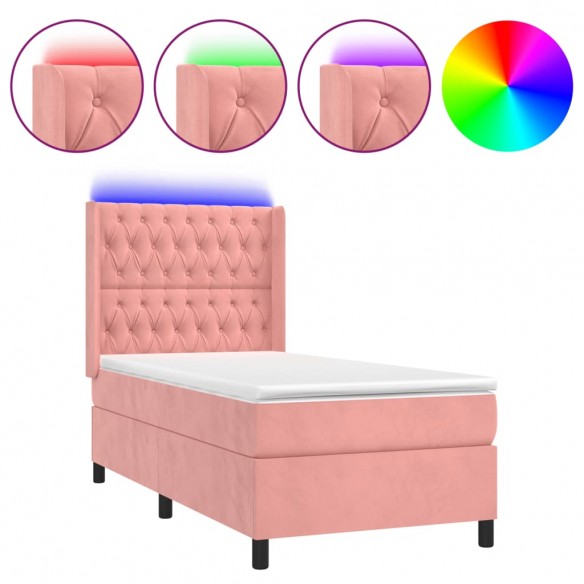 Cadre de lit matelas et LED Rose 90x200 cm Velours