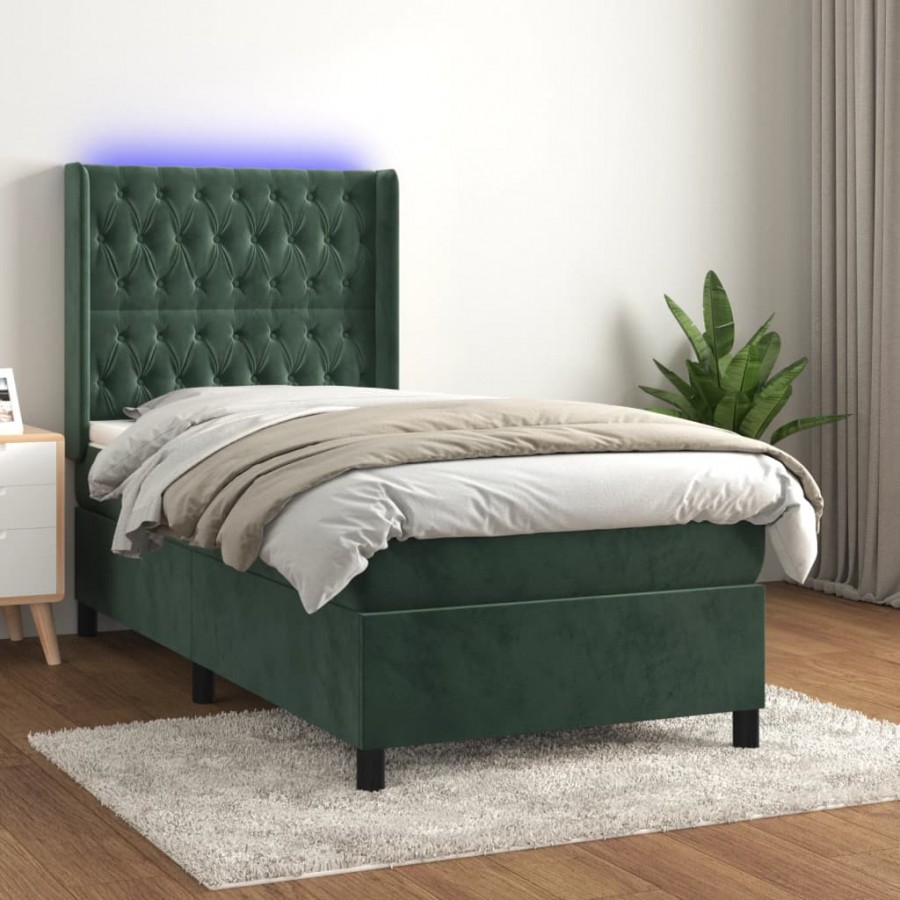 Cadre de lit matelas LED Vert foncé 90x200cm Velours