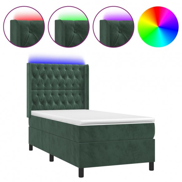 Cadre de lit matelas LED Vert foncé 90x190cm Velours