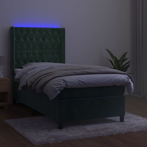 Cadre de lit matelas LED Vert foncé 90x190cm Velours