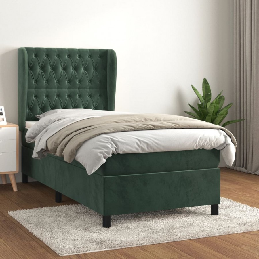 Cadre de lit avec matelas Vert foncé 90x190 cm