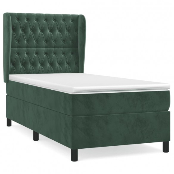 Cadre de lit avec matelas Vert foncé 90x190 cm