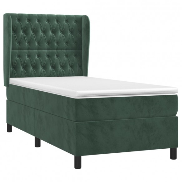 Cadre de lit avec matelas Vert foncé 90x190 cm