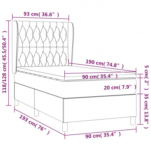 Cadre de lit avec matelas Vert foncé 90x190 cm