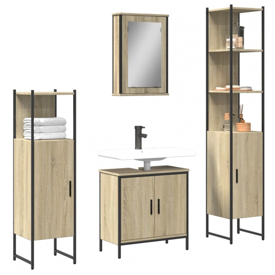 Ensemble de meubles de salle de bain 4 pcs chêne sonoma