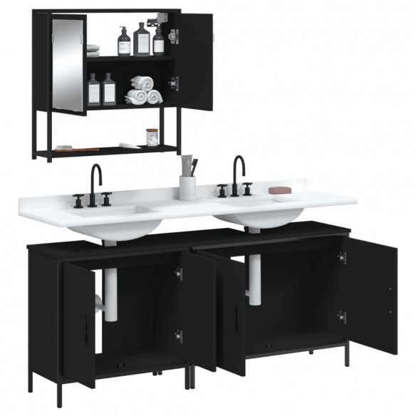 Ensemble de meubles salle de bain 3 pcs noir bois d'ingénierie