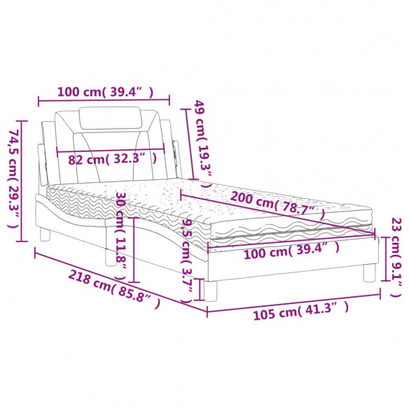 Lit avec matelas noir 100x200 cm similicuir