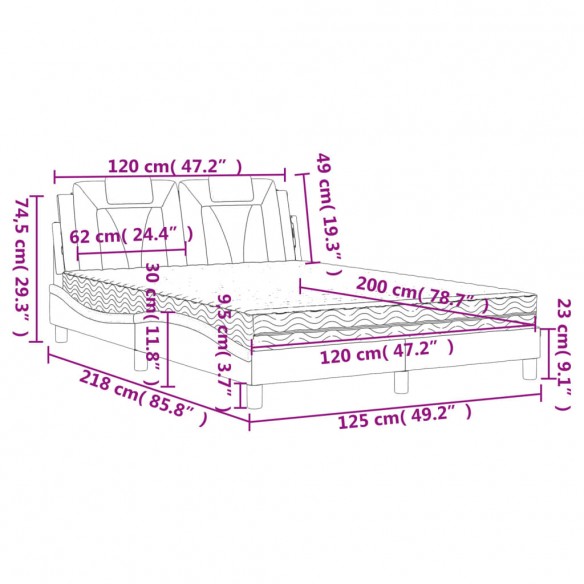 Lit avec matelas noir 120x200 cm similicuir