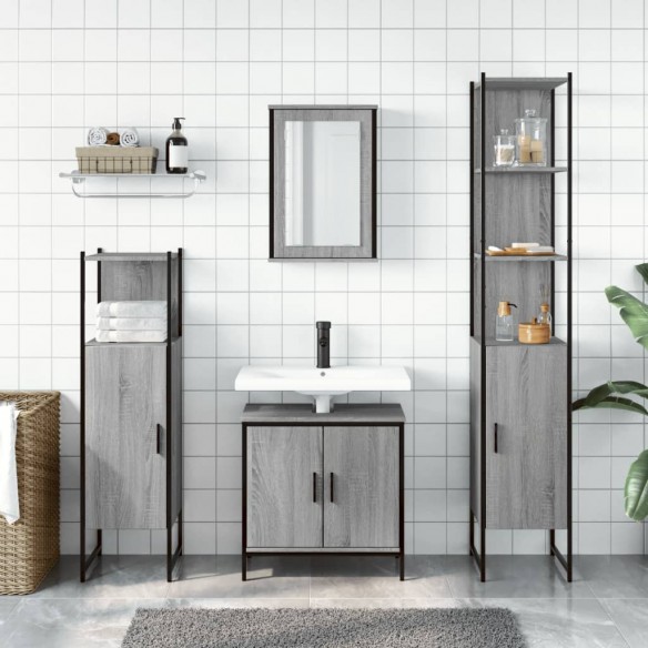 Ensemble de meubles de salle de bain 4 pcs Sonoma gris