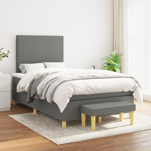 Cadre de lit avec matelas gris foncé 120x190cm tissu