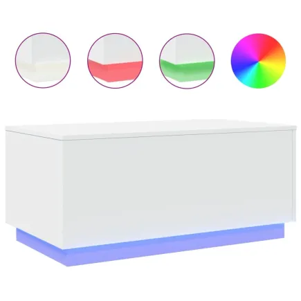 Table basse avec lumières LED blanc 90x50x40 cm 2