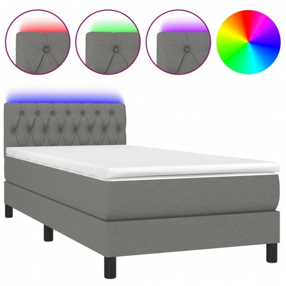 Cadre de lit et matelas et LED Gris foncé 100x200 cm