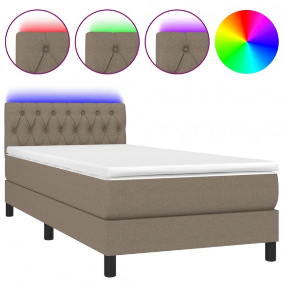 Cadre de lit avec matelas LED Taupe 90x200 cm Tissu