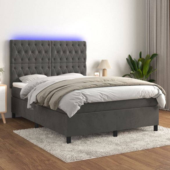 Cadre de lit matelas et LED Gris foncé 140x190 cm