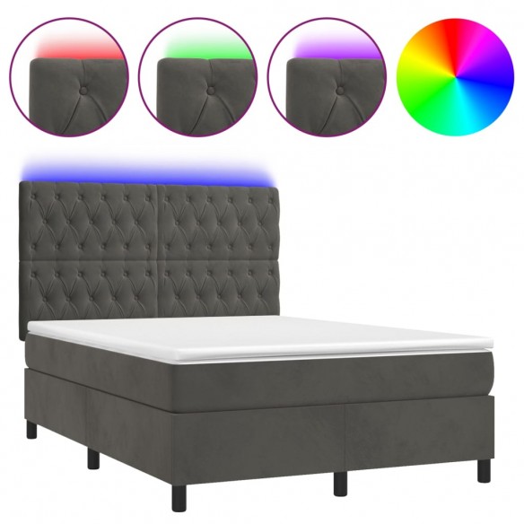 Cadre de lit matelas et LED Gris foncé 140x190 cm