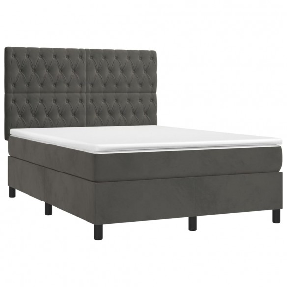 Cadre de lit matelas et LED Gris foncé 140x190 cm