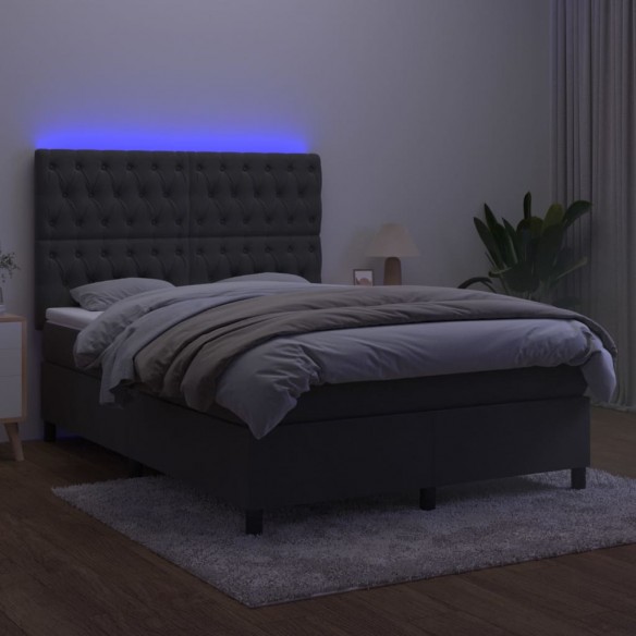 Cadre de lit matelas et LED Gris foncé 140x190 cm