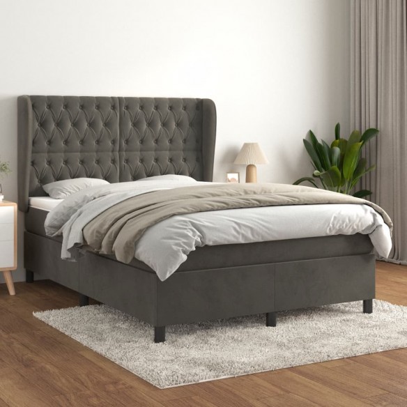 Cadre de lit et matelas Gris foncé 140x190cm Velours