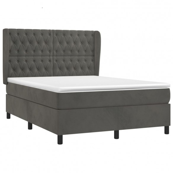 Cadre de lit et matelas Gris foncé 140x190cm Velours