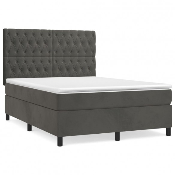 Cadre de lit et matelas Gris foncé 140x200cm Velours