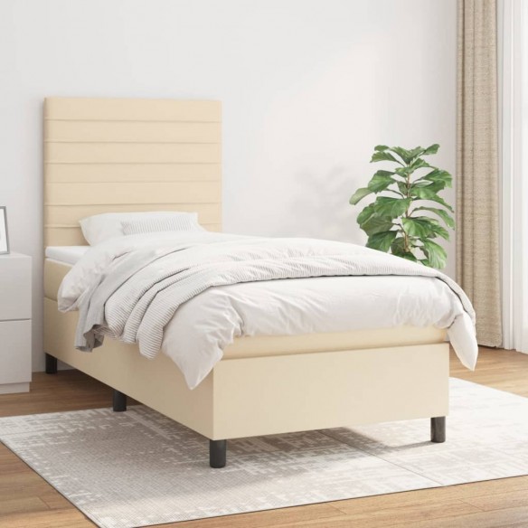 Cadre de lit avec matelas Crème 80x200 cm Tissu