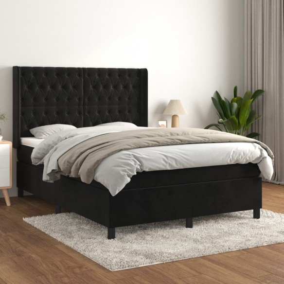 Cadre de lit avec matelas Noir 140x190 cm Velours