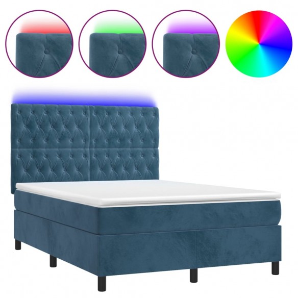 Cadre de lit matelas et LED Bleu foncé 140x200 cm