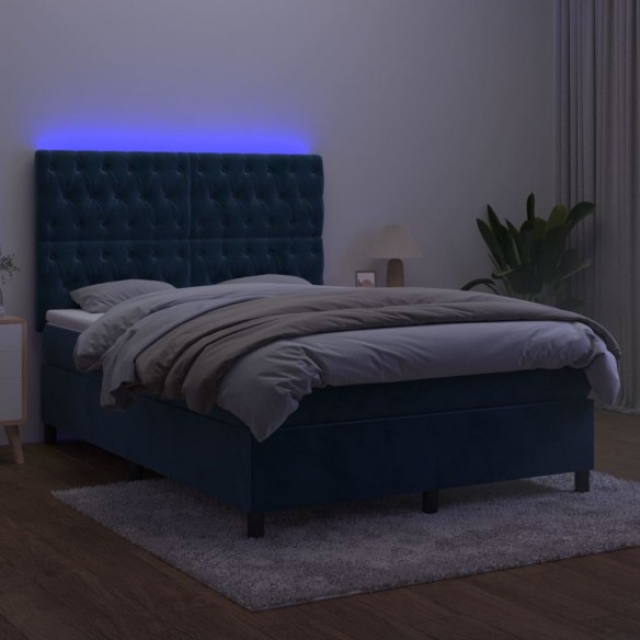 Cadre de lit matelas et LED Bleu foncé 140x200 cm