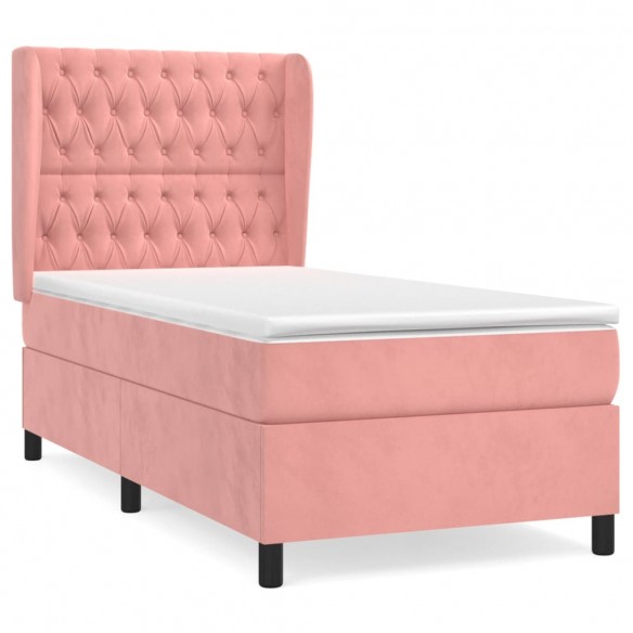 Cadre de lit avec matelas Rose 90x200 cm Velours