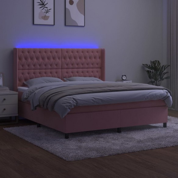 Cadre de lit matelas et LED Rose 180x200 cm Velours