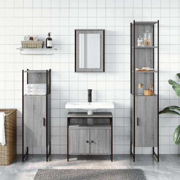 Ensemble de meubles de salle de bain 4 pcs Sonoma gris