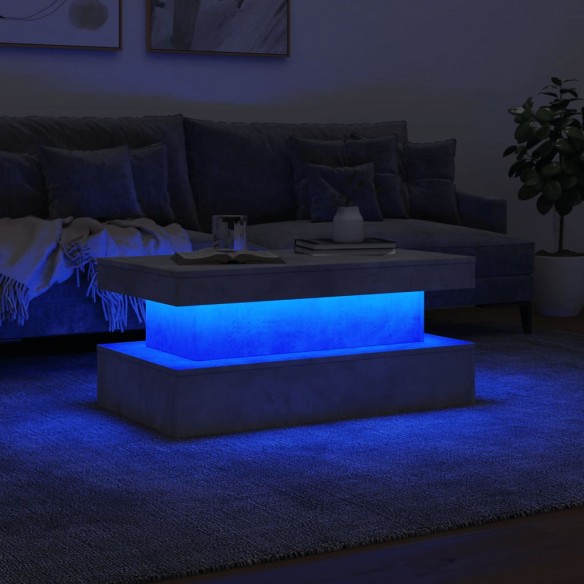 Table basse avec lumières LED gris béton 90x50x40 cm