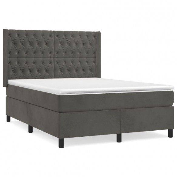 Cadre de lit et matelas Gris foncé 140x190cm Velours