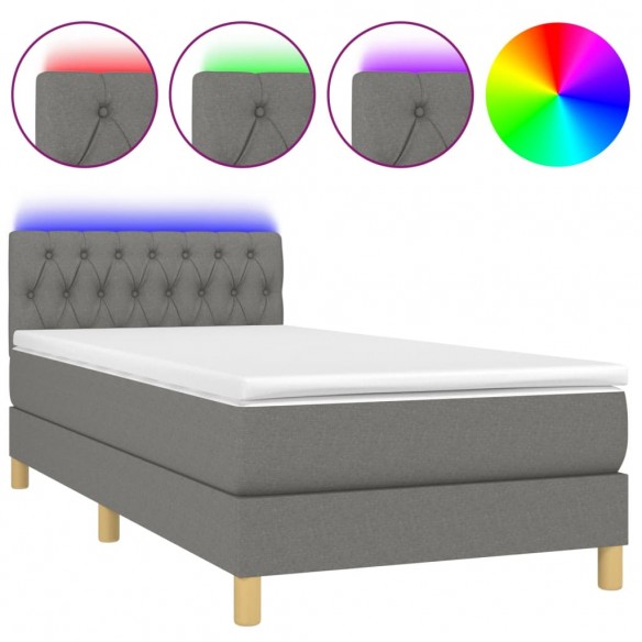 Cadre de lit et matelas et LED Gris foncé 100x200 cm