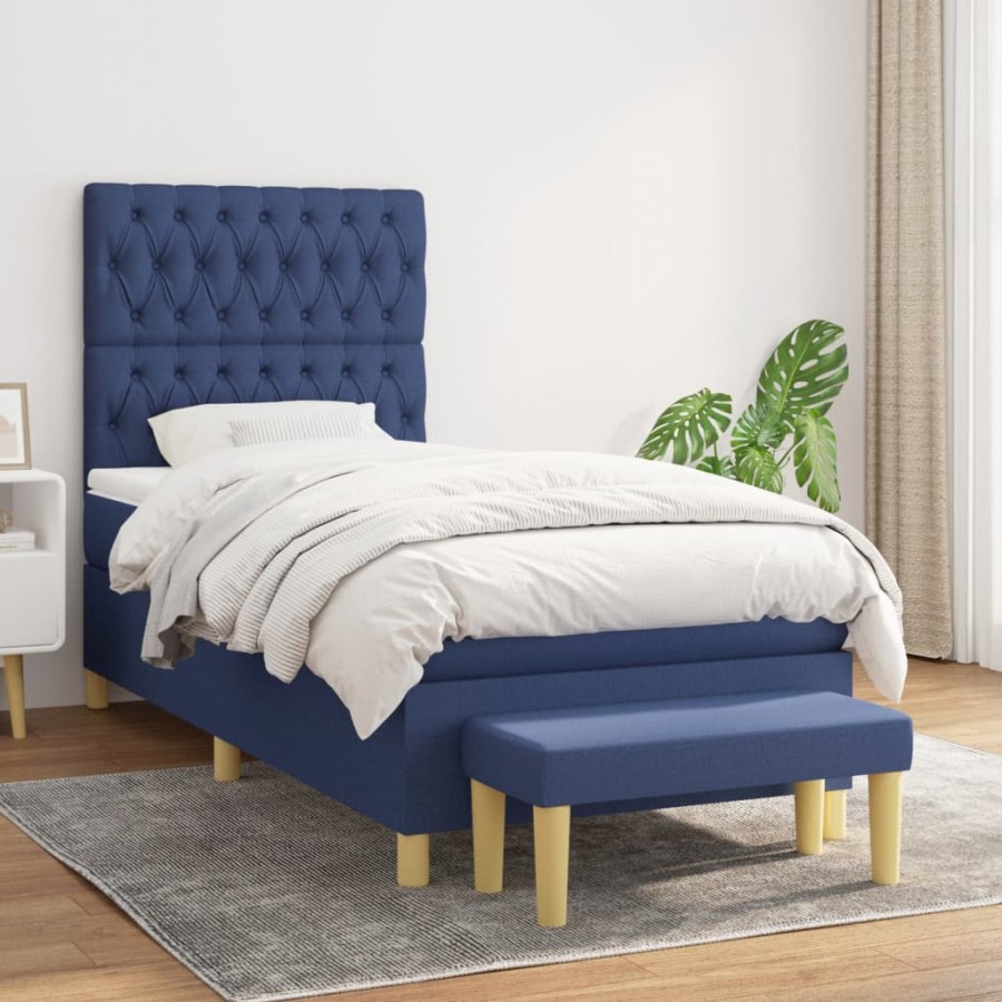 Cadre de lit avec matelas Bleu 100x200 cm Tissu