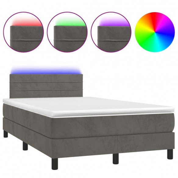 Cadre de lit avec matelas LED Gris foncé 120x200 cm