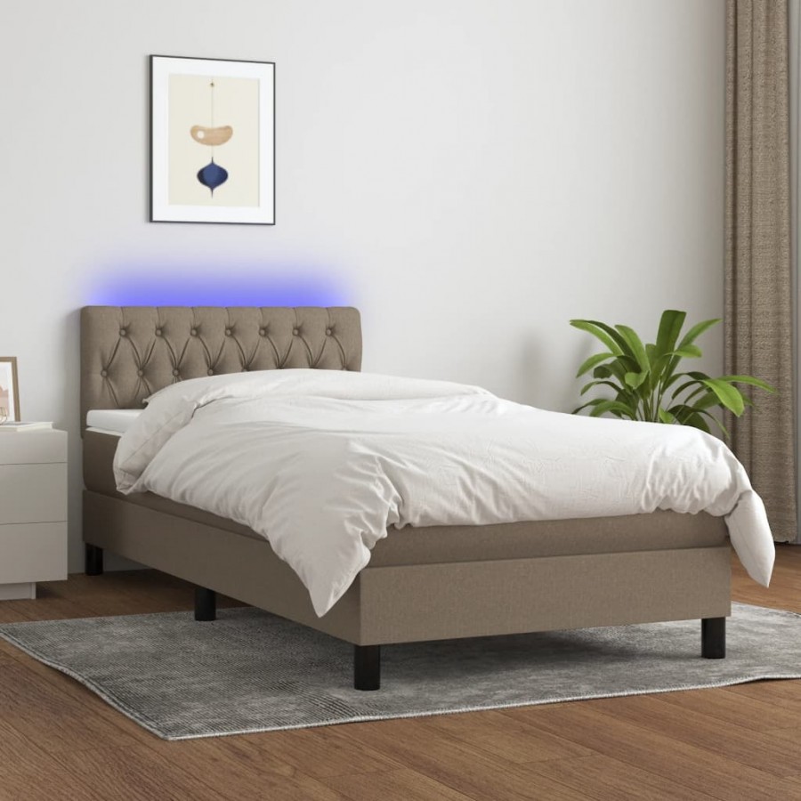 Cadre de lit avec matelas LED Taupe 90x190 cm Tissu