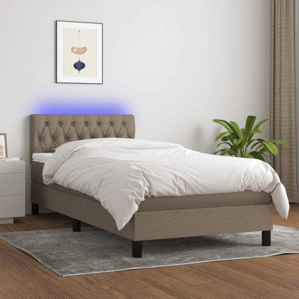 Cadre de lit avec matelas LED Taupe 90x190 cm Tissu