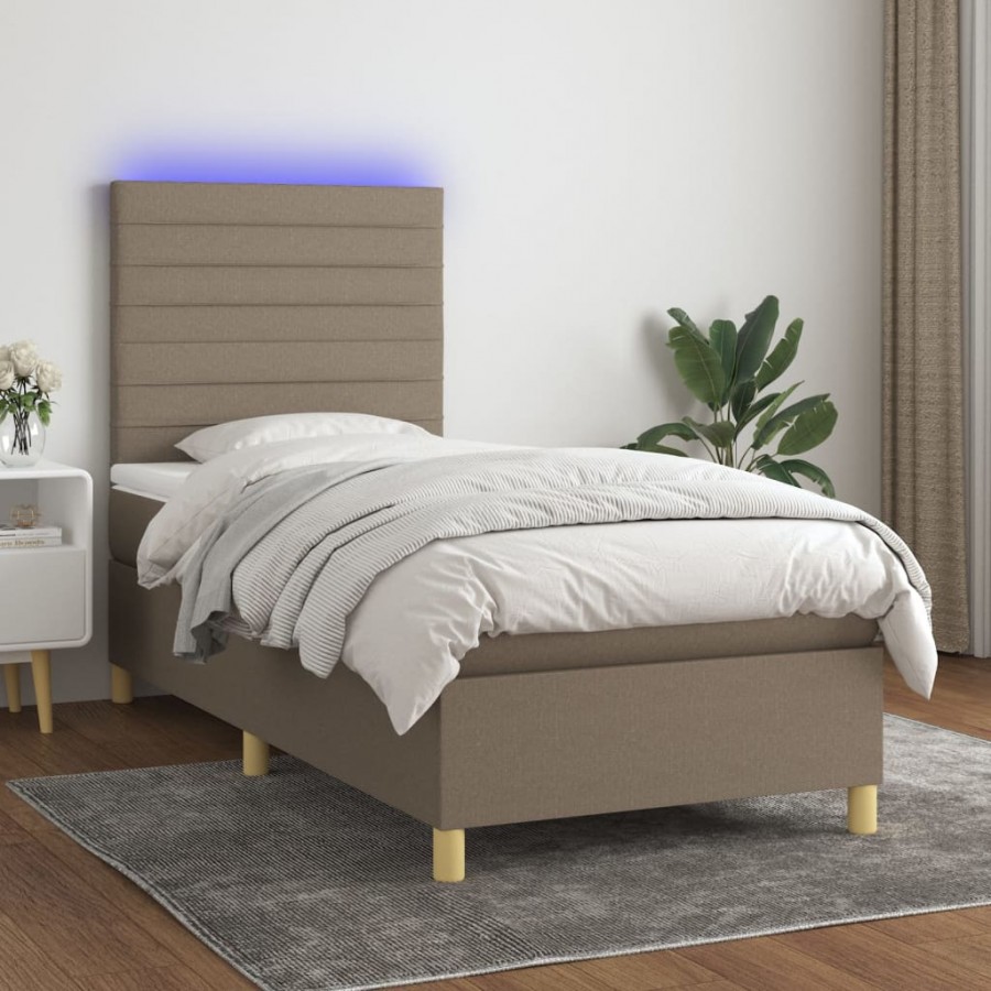 Cadre de lit et matelas et LED Taupe 80x200 cm Tissu