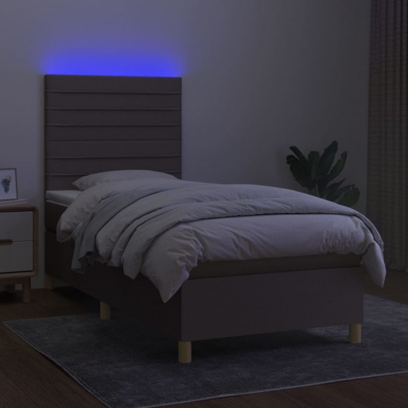 Cadre de lit et matelas et LED Taupe 80x200 cm Tissu