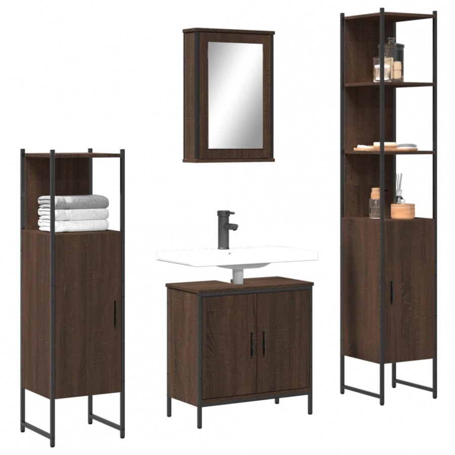 Ensemble de meubles de salle de bain 4 pcs Chêne marron