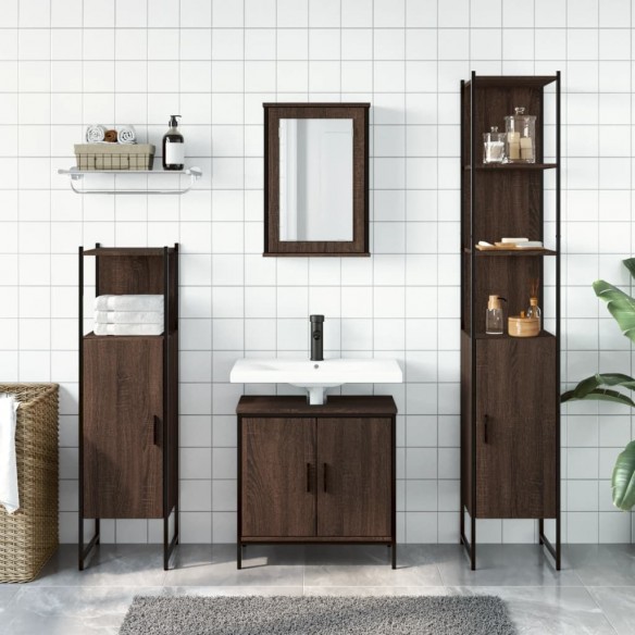 Ensemble de meubles de salle de bain 4 pcs Chêne marron