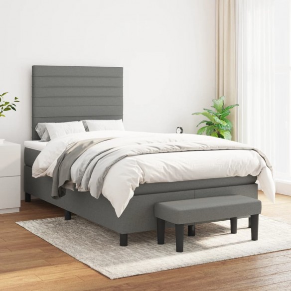 Cadre de lit avec matelas gris foncé 120x190cm tissu