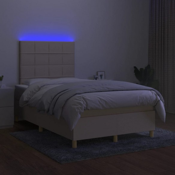 Cadre de lit matelas et LED crème 120x190 cm tissu