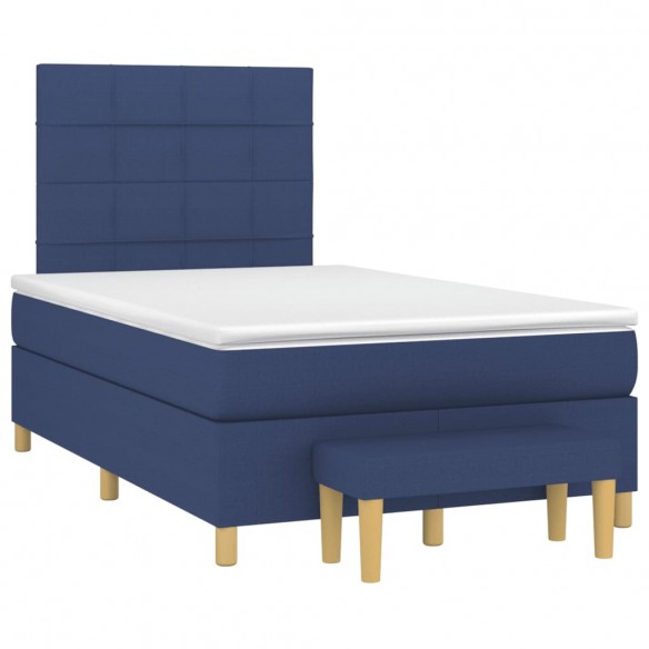 Cadre de lit avec matelas bleu 120x190 cm tissu